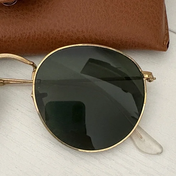 Ray-Ban Gold Round Frame Sunglasses with Brown Case - Picture 3 of 3